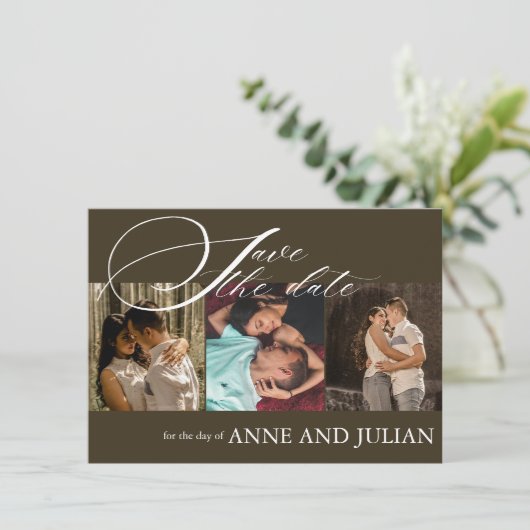 Dark Brown Save the date card 3 photo a QR Code (スタンド正面)