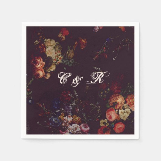 Dark Burgundy エレガント Moodyフローラ名初期化 スタンダードカクテルナプキン (正面)