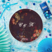 Dark Burgundy エレガント Moodyフローラ名初期化 ペーパープレート (パーティー)