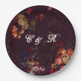 Dark Burgundy エレガント Moodyフローラ名初期化 ペーパープレート