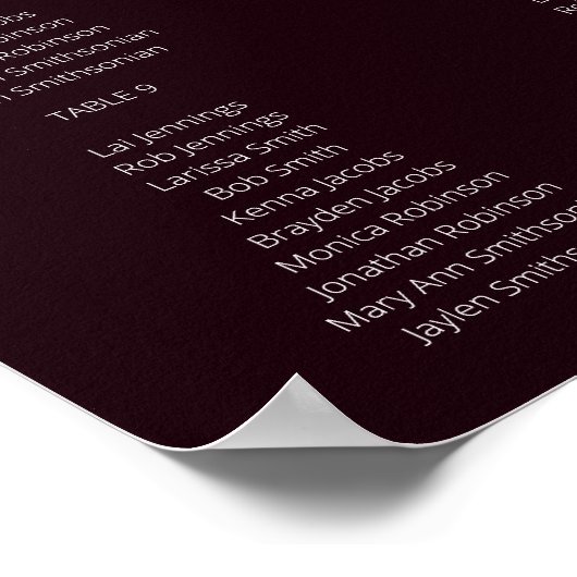 Dark Burgundy Blush Floral Seating Chart 12 ポスター (角)