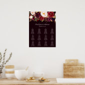 Dark Burgundy Blush Floral Seating Chart 12 ポスター (キッチン)