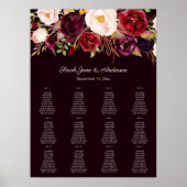 Dark Burgundy Blush Floral Seating Chart 12 ポスター (正面)