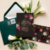 Dark Burgundy Floral Moody Black Elegant Romantic 招待状