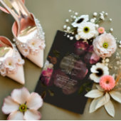 Dark Burgundy Floral Moody Black Elegant Romantic 招待状