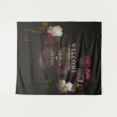 Dark Burgundy Floral Moody Romantic Welcome Sign タペストリー (正面(横))