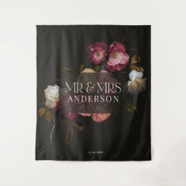 Dark Burgundy Floral Moody Romantic Welcome Sign タペストリー