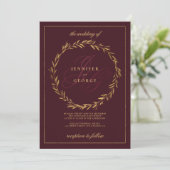 Dark burgundy gold monogram initials Wedding  招待状 (スタンド正面)