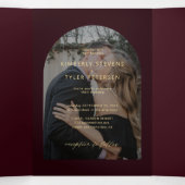 Dark burgundy gold photo wedding rsvp details 三つ折り招待状 (内部中)