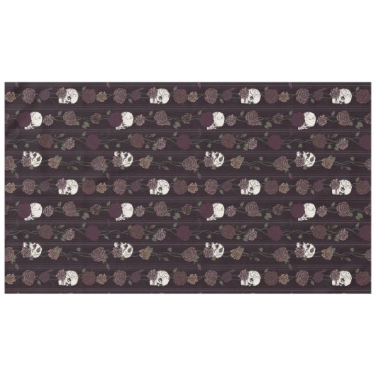 Dark Burgundy Gothic Skull & Rose Stripes テーブルクロス (正面(横))