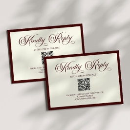 Dark Burgundy Ivory Wedding QR Code RSVP Card
