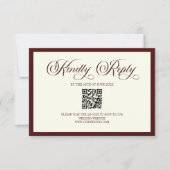 Dark Burgundy Ivory Wedding QR Code RSVP Card (正面)