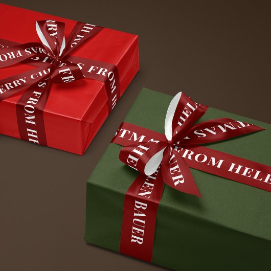 Dark Burgundy Red Simple Text Merry Christmas Gift サテンリボン