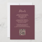 Dark Burgundy Rose Gold Glitter QR Code Wedding 招待状 (裏面)