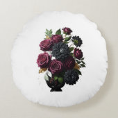 Dark Burgundy Roses and Black Dahlias ラウンドクッション (正面)