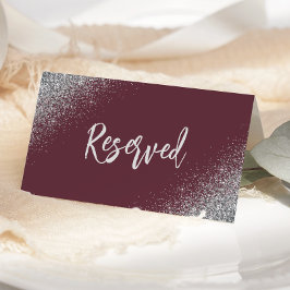 Dark Burgundy Silver Glitter Reserved Wedding プレイスカード