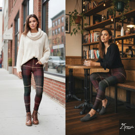 Dark Burgundy Tartan Cozy Heritage Plaid レギンス