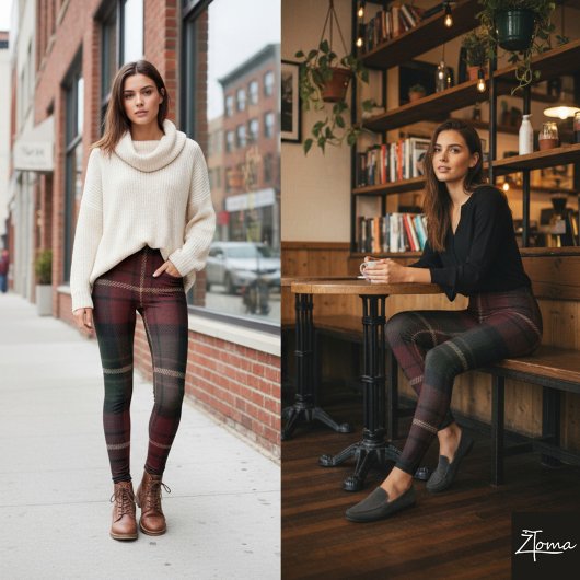 Dark Burgundy Tartan Cozy Heritage Plaid レギンス