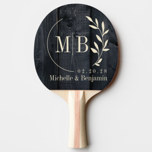 Dark Burnt Wood Leaf Wedding Monogram 卓球ラケット (裏面)