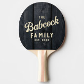 Dark Burnt Wood Retro Family Name & Year 卓球ラケット (正面)