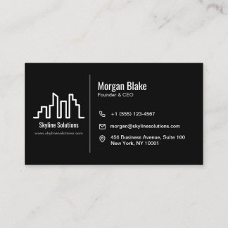 Dark Business Card with White Minimalist Design 名刺