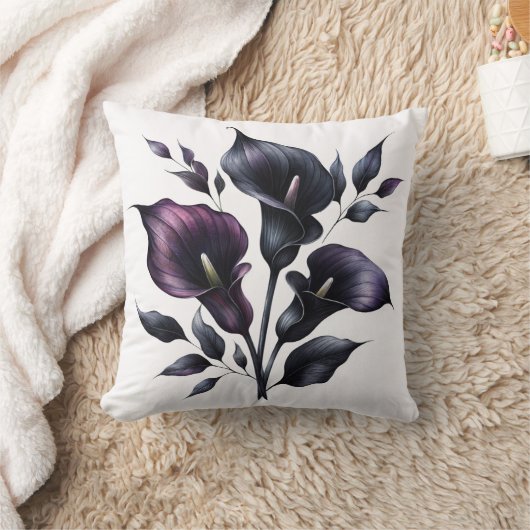 Dark Calla Lily Throw Pillow クッション (ブランケット)