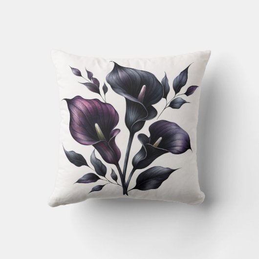 Dark Calla Lily Throw Pillow クッション (裏面)