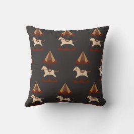 Dark Carousel Horse Pattern Throw Pillow クッション