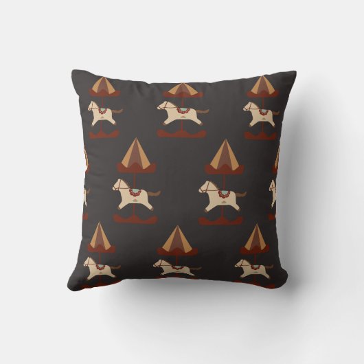 Dark Carousel Horse Pattern Throw Pillow クッション (裏面)