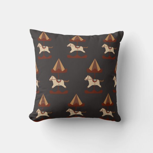 Dark Carousel Horse Pattern Throw Pillow クッション (正面)