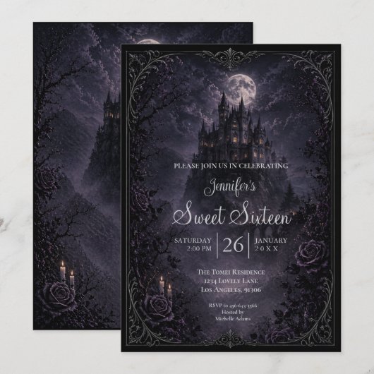 Dark Castle Gothic Sweet 16 招待状 (正面/裏面)