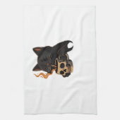 Dark Cat Coffee With Skull Mug Oversized T-Shirt キッチンタオル (縦)