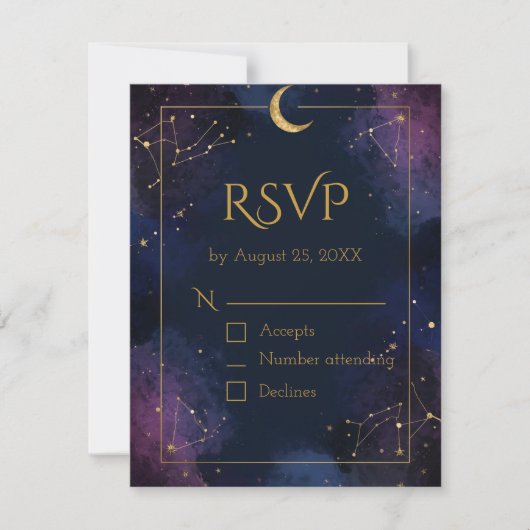 Dark Celestial RSVP Card | Purple & Navy Clouds (正面)