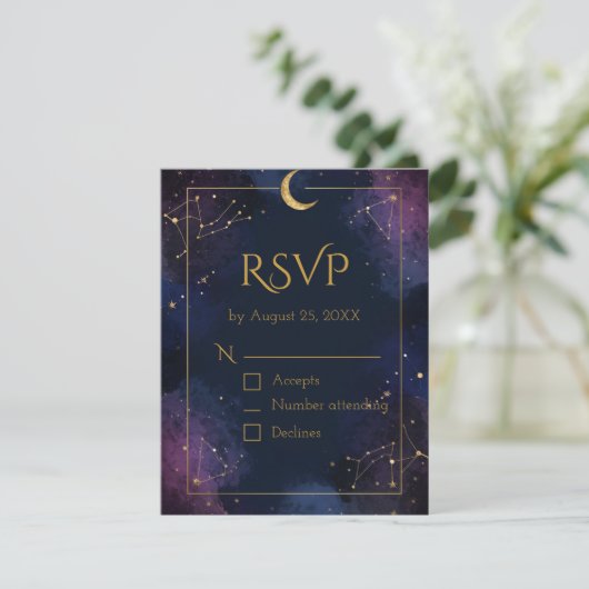 Dark Celestial RSVP Card | Purple & Navy Clouds (スタンド正面)
