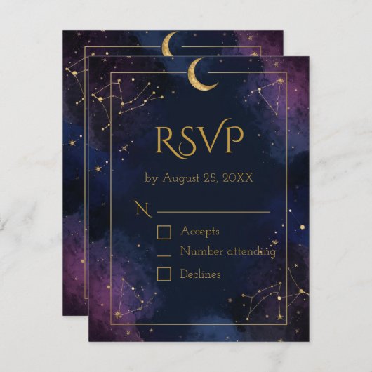 Dark Celestial RSVP Card | Purple & Navy Clouds (正面/裏面)