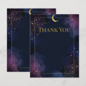 Dark Celestial Thank You Card | Gold Stars, Moon サンキューカード (正面/裏面)