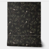Dark Charcoal Bird & Pine Tree Pattern – Japandi 壁紙 (ほどく)