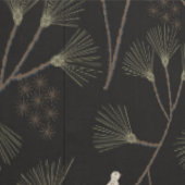 Dark Charcoal Bird & Pine Tree Pattern – Japandi 壁紙 (縫い目)