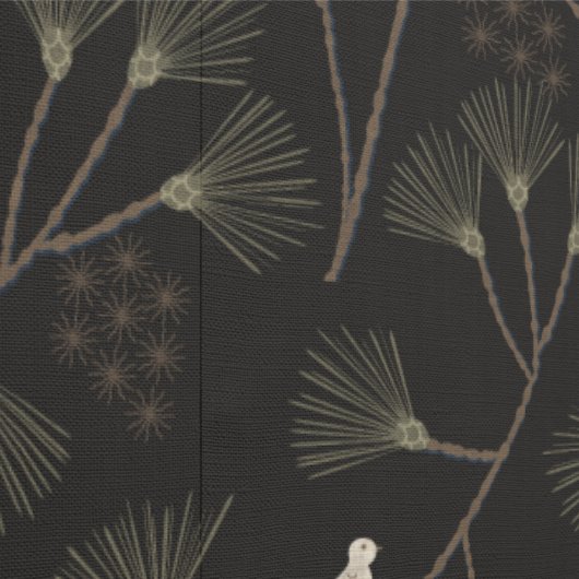 Dark Charcoal Bird & Pine Tree Pattern – Japandi  壁紙 (縫い目)