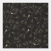 Dark Charcoal Bird & Pine Tree Pattern – Japandi 壁紙 (正面)