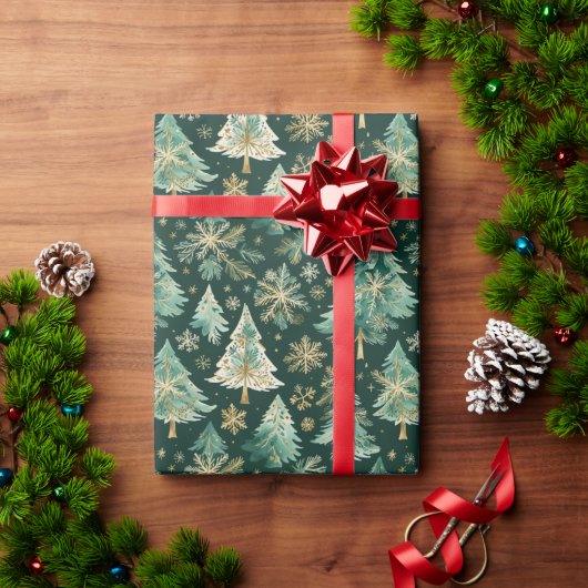 Dark Christmas Trees & Snowflakes Wrapping Paper ラッピングペーパー (クリスマスギフト)