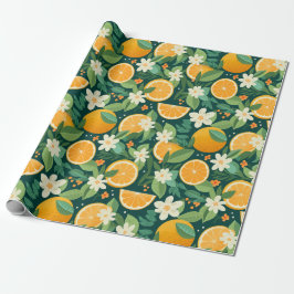 Dark Citrus Grove Floral Gift ラッピングペーパー