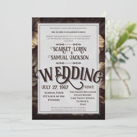 Dark Classic Retro Elegant Luxury Wedding 招待状 (スタンド正面)