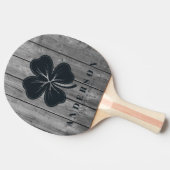Dark Clean Gray Wood Four Leaf Clover with Name 卓球ラケット (横)