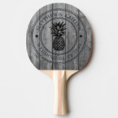 Dark Clean Gray Wood Pineapple Wedding Crest &Name 卓球ラケット (正面)