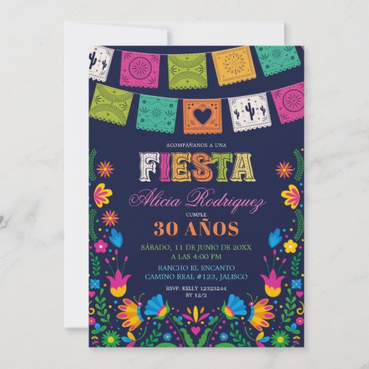 Dark Colorful Talavera Mexican Fiesta Birthday 招待状 (正面)