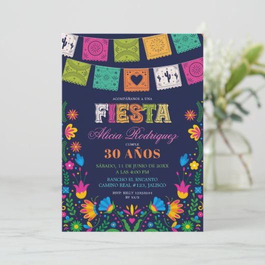 Dark Colorful Talavera Mexican Fiesta Birthday 招待状 (スタンド正面)