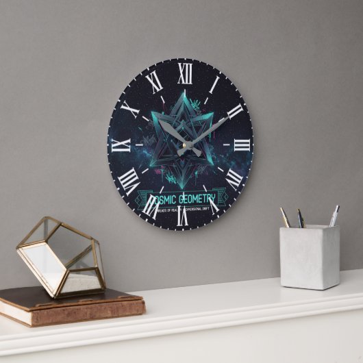 Dark Cosmic Geometry Galactic Space Roman Wall Clo ラージ壁時計 (オフィス)