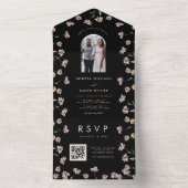 Dark Cream Wildflowers Arch photo QR Code Wedding オールインワン招待状 (内側)
