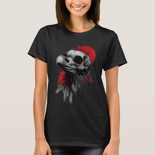 Dark Crow Skull Occult Grunge Women's T-Shirt Tシャツ (正面)